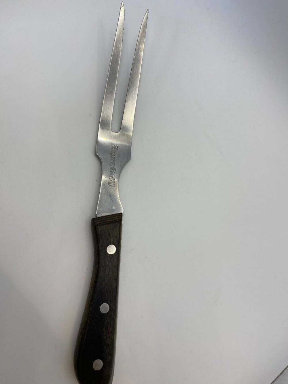 Emperor Steel Two-Prong Carving Fork Japan With Dark Wood Handle
